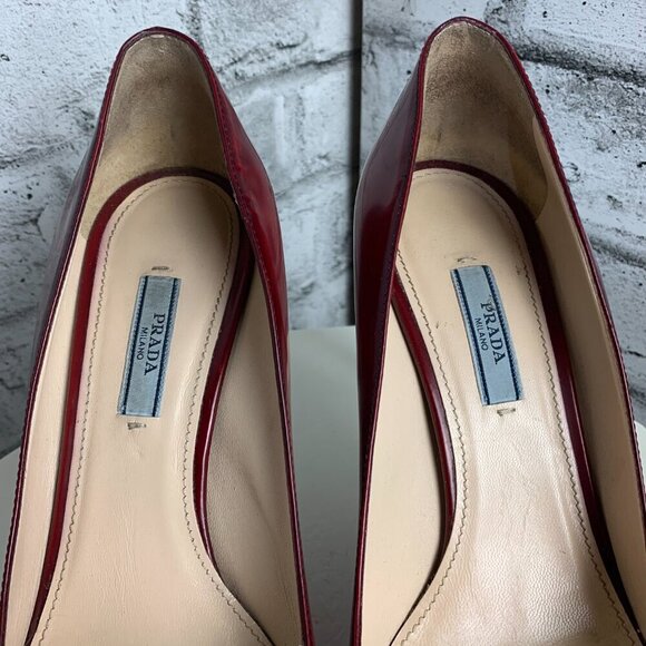 Prada Red Leather Platform Stiletto High Heel Pump - Picture 4 of 11
